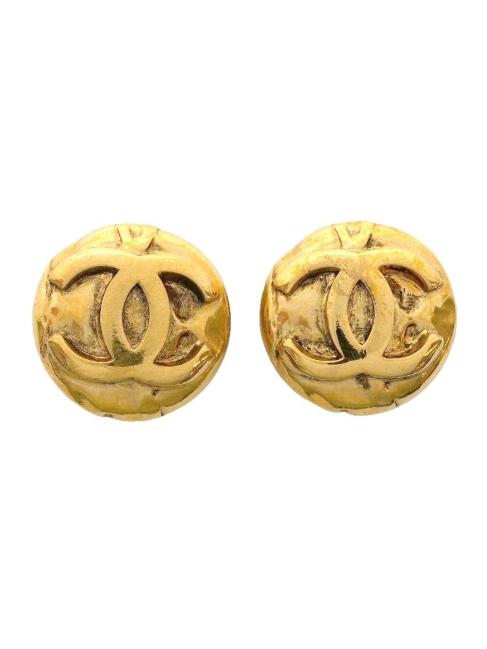 Chanel Earrings Vintage CC Logo Round Circle Gold Plated